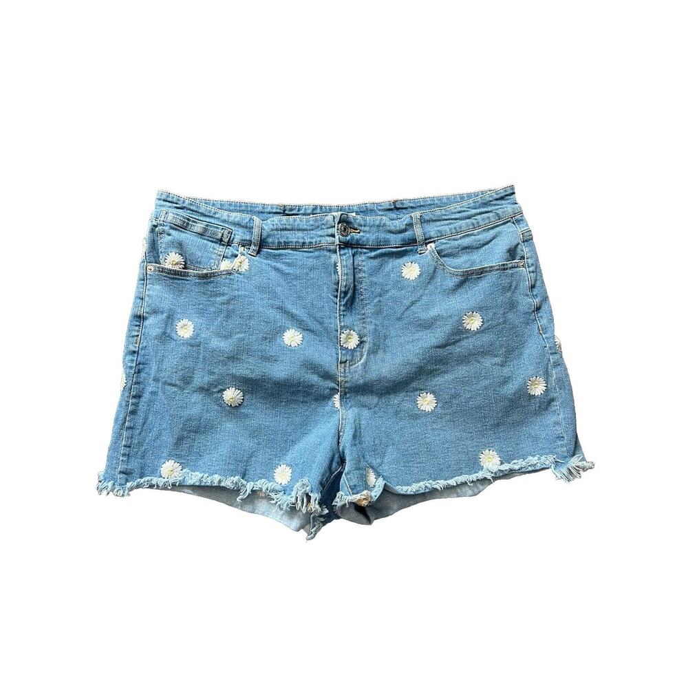 FOREVER 21 Blue Jean Shorts With Daisy Flower Pattern Plus Size 3x
